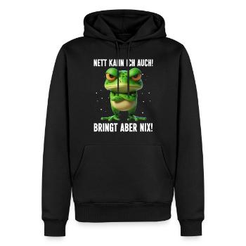 Je peux aussi être gentille ! Mais ça ne sert à rien ! Grenouille Frosch - Sweat à capuche Premium bio Homme - noir - Devant - Nico (187cm)