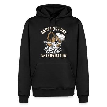 « Boire et péter, la vie est courte » Bière - Sweat à capuche Premium bio Homme - noir - Devant - Nico (187cm)