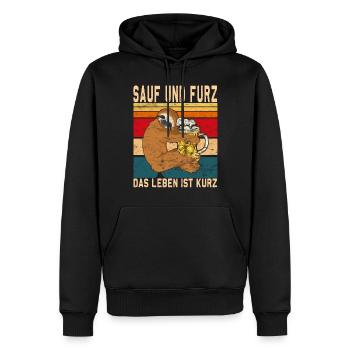 « Boire et péter, la vie est courte » Bière - Sweat à capuche Premium bio Homme - noir - Devant - Nico (187cm)