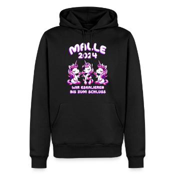 Malle 2024 Nous intensifions jusqu’au bout - Sweat à capuche Premium bio Homme - noir - Devant - Nico (187cm)