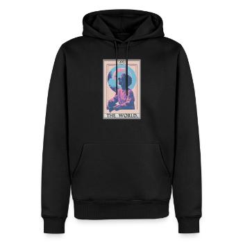 Carte de tarot Carte de tarot Le monde - Sweat à capuche Premium bio Homme - noir - Devant - Nico (187cm)