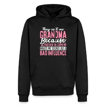 Ils m’appellent grand-mère parce que partenaire dans le crime - Sweat à capuche Premium bio Homme - noir - Devant - Nico (187cm)