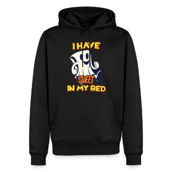 Lustiger Geister Spruch there is sheet in my bed - Men’s Premium Organic Hoodie - black - Front - Nico (187cm)