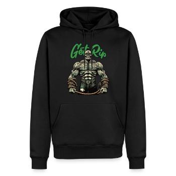 Jeu de mots drôle disant zombie musclé - Sweat à capuche Premium bio Homme - noir - Devant - Nico (187cm)
