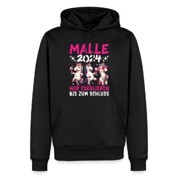 Malle 2024 Einhorn Wir Eskalieren Bis Zum Schluss - Männer Premium Bio Hoodie - Schwarz - Vorne - Nico (187cm)