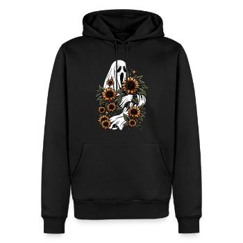 Creepy Ghost With Sunflowers - Männer Premium Bio Hoodie - Schwarz - Vorne - Nico (187cm)