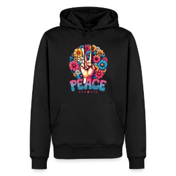 Frieden & Peace Zeichen, Blumen - Männer Premium Bio Hoodie - Schwarz - Vorne - Nico (187cm)