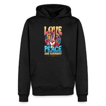 Frieden & Peace Zeichen, Blumen - Männer Premium Bio Hoodie - Schwarz - Vorne - Nico (187cm)