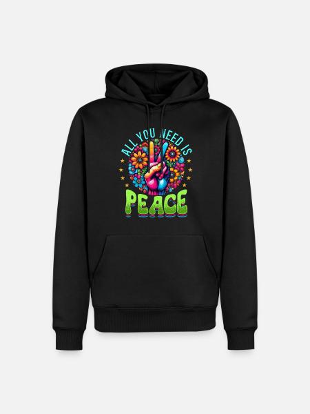 Frieden & Peace Zeichen, Blumen - Männer Premium Bio Hoodie - Schwarz