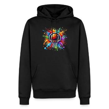 basket-ball joueur de basket-ball, Splash, joueur de basket-ball - Sweat à capuche Premium bio Homme - noir - Devant - Nico (187cm)