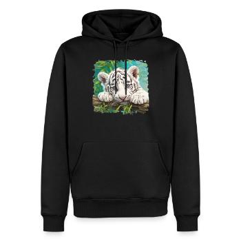 White Tiger Weiße Tiger Weißer Tiger - Männer Premium Bio Hoodie - Schwarz - Vorne - Nico (187cm)