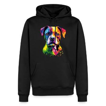Deutscher Boxer Popart Regenbogen Bunter Boxer - Männer Premium Bio Hoodie - Schwarz - Vorne - Nico (187cm)