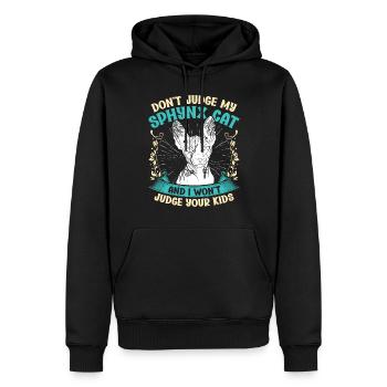 Drôle de chat Sphynx Dicton - Sweat à capuche Premium bio Homme - noir - Devant - Nico (187cm)