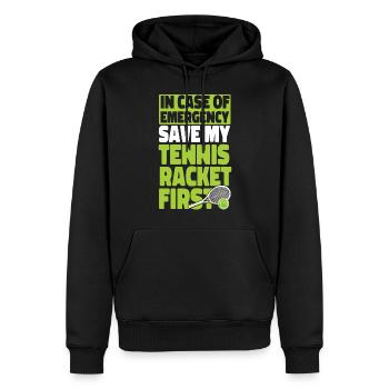 Funny Tennis Player Racket In Case - Men’s Premium Organic Hoodie - black - Front - Nico (187cm)