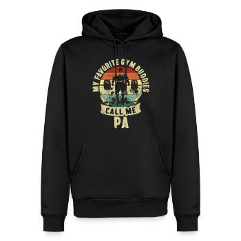 Gym Buddies Fête des pères Père enfants Cadeau - Sweat à capuche Premium bio Homme - noir - Devant - Nico (187cm)