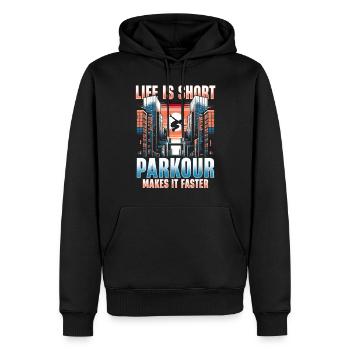 La vie est courte. Le parkour le rend plus rapide - Sweat à capuche Premium bio Homme - noir - Devant - Nico (187cm)