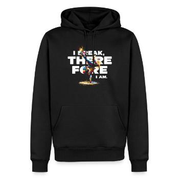 Breakdance B-boy I Break Therefore I Am - Männer Premium Bio Hoodie - Schwarz - Vorne - Nico (187cm)