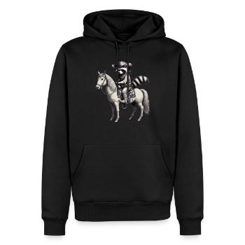 Raton laveur, Cow-boy, Western, Pays, Cheval - Sweat à capuche Premium bio Homme - noir - Devant - Nico (187cm)