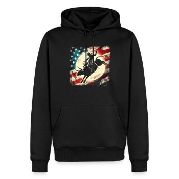 Rodeo, Cowboy, Western, Bulle, Stier, USA Flagge - Männer Premium Bio Hoodie - Schwarz - Vorne - Nico (187cm)