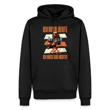 Ich bin in Rente Ich muss gar nix Teddy Bär - Männer Premium Bio Hoodie - Schwarz - Vorne - Nico (187cm)