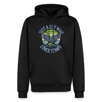 Funny Tennis Player Racket Boy - Männer Premium Bio Hoodie - Schwarz - Vorne - Nico (187cm)