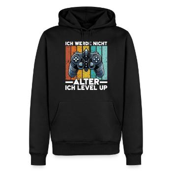 Je ne vieillis pas, je monte de niveau en jouant - Sweat à capuche Premium bio Homme - noir - Devant - Nico (187cm)