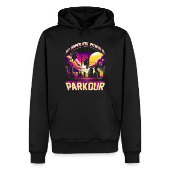Parkour Mon pouvoir de super-héros, c’est le parkour - Sweat à capuche Premium bio Homme - noir - Devant - Nico (187cm)