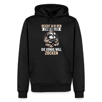 Elle me tend la manette, la reine veut jouer - Sweat à capuche Premium bio Homme - noir - Devant - Nico (187cm)