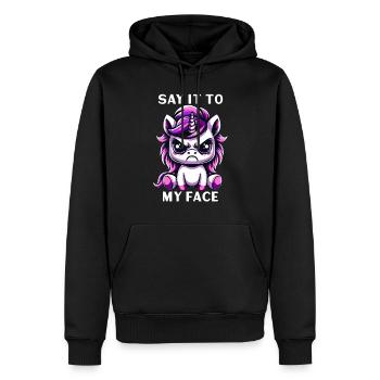 Say it to my face - Männer Premium Bio Hoodie - Schwarz - Vorne - Nico (187cm)