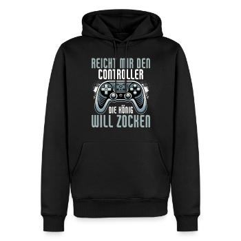 Elle me tend la manette, la reine veut jouer - Sweat à capuche Premium bio Homme - noir - Devant - Nico (187cm)