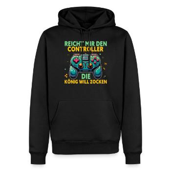 Elle me tend la manette, la reine veut jouer - Sweat à capuche Premium bio Homme - noir - Devant - Nico (187cm)