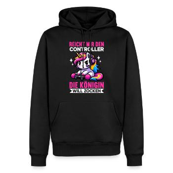 Elle me tend la manette, la reine veut jouer - Sweat à capuche Premium bio Homme - noir - Devant - Nico (187cm)