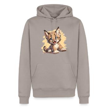 Lynx Luchse Luchs - Sweat à capuche Premium bio Homme - taupe - Devant - Nico (187cm)