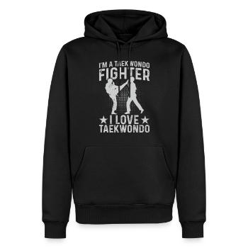 Je suis un combattant de taekwondo - Sweat à capuche Premium bio Homme - noir - Devant - Nico (187cm)