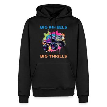 Big Wheels big thrills funny Truck Cars Sayings - Männer Premium Bio Hoodie - Schwarz - Vorne - Nico (187cm)