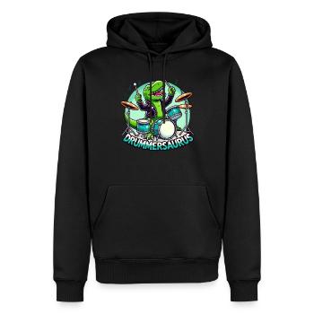 Schlagzeuger, Schlagzeug, Drummer, Drummersaurus - Männer Premium Bio Hoodie - Schwarz - Vorne - Nico (187cm)