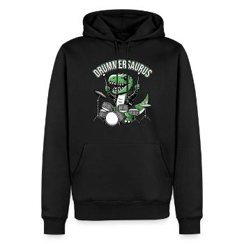 Schlagzeuger, Schlagzeug, Drummer, Drummersaurus - Männer Premium Bio Hoodie - Schwarz - Vorne - Nico (187cm)
