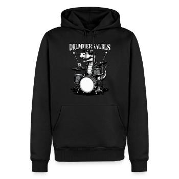 Schlagzeuger, Schlagzeug, Drummer, Drummersaurus - Männer Premium Bio Hoodie - Schwarz - Vorne - Nico (187cm)