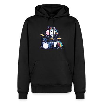 Schlagzeuger, Schlagzeug, Drummer, Musik & Einhorn - Männer Premium Bio Hoodie - Schwarz - Vorne - Nico (187cm)