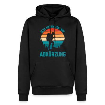 Ich kenn da eine Abkürzung lustige Berge Sprüche - Männer Premium Bio Hoodie - Schwarz - Vorne - Nico (187cm)