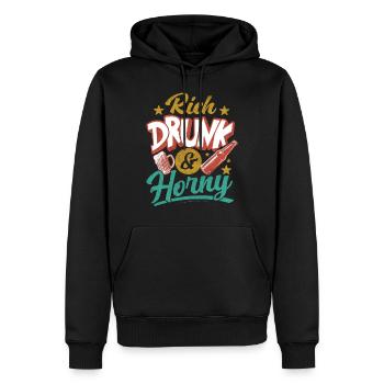 Riche, ivre et excité - Sweat à capuche Premium bio Homme - noir - Devant - Nico (187cm)