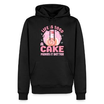 Pâtissier La vie est bonne Le gâteau fait meilleur cadeau - Sweat à capuche Premium bio Homme - noir - Devant - Nico (187cm)