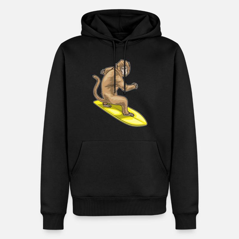 Monkey Surfer Surfboard - Men’s Premium Organic Hoodie - black