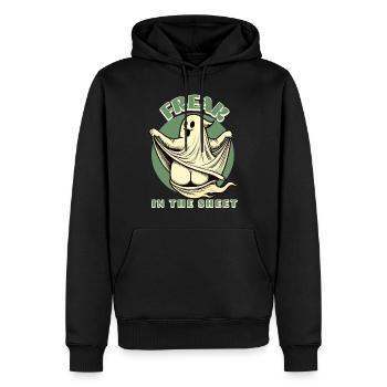 Freak dans la feuille Drôle Halloween fantôme - Sweat à capuche Premium bio Homme - noir - Devant - Nico (187cm)