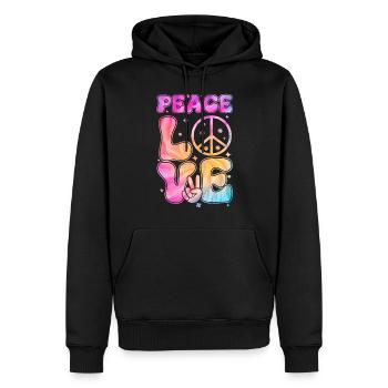 Groovy Tie Dye Friedens Liebeszeichen Retro Hippie - Männer Premium Bio Hoodie - Schwarz - Vorne - Nico (187cm)