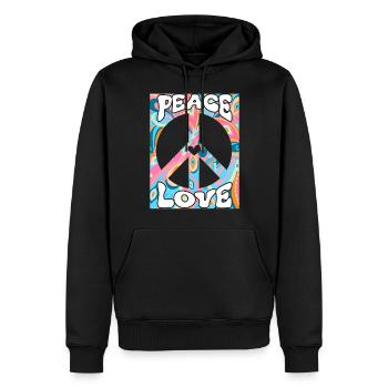 Groovy Tie Dye Friedens Liebeszeichen Retro Hippie - Männer Premium Bio Hoodie - Schwarz - Vorne - Nico (187cm)