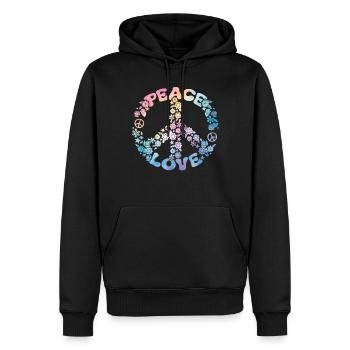 Groovy Tie Dye Friedens Liebeszeichen Retro Hippie - Männer Premium Bio Hoodie - Schwarz - Vorne - Nico (187cm)