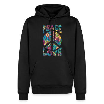 Groovy Tie Dye Friedens Liebeszeichen Retro Hippie - Männer Premium Bio Hoodie - Schwarz - Vorne - Nico (187cm)