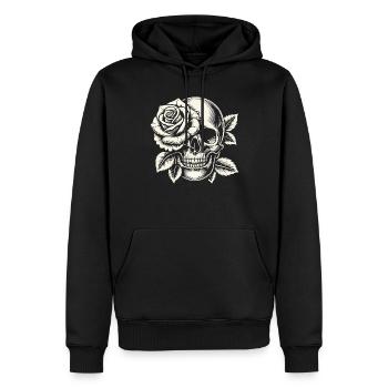 Squelette Crâne Rose Rétro Rose Lover Graphique - Sweat à capuche Premium bio Homme - noir - Devant - Nico (187cm)