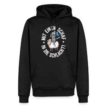 Schaf Spruch Siedler - Männer Premium Bio Hoodie - Schwarz - Vorne - Nico (187cm)